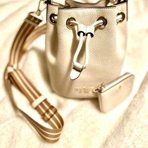 Kate Spade Ivory Mini Bucket Bag with Tan Striped Strap